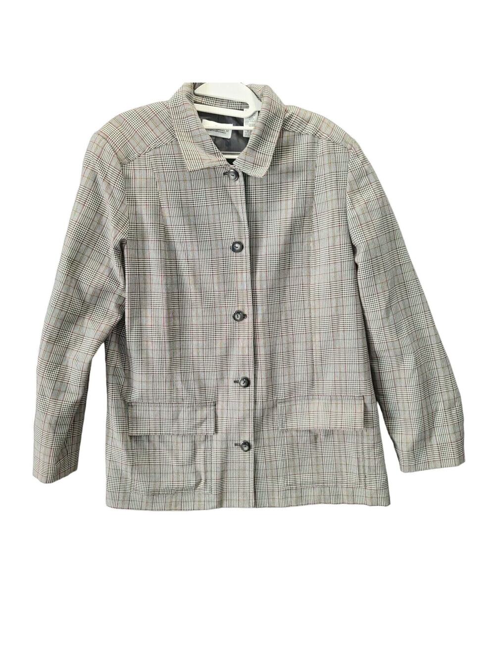Villager By Liz Claiborne Womens Blazer Gray Size 12 Polyester/Rayon Blend Plaid